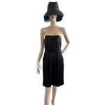 David's Bridal Black Strapless Ruched Waist Fit Flare Dress 2 Pockets Prom VG