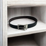 Reversible Black Brown Genuine Leather Silver Square Buckle Dress Belt Sz L 39.5