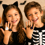 Halloween Rings Set of 4 Kids Ghost Bat Pumpkin Costume Jewelry EXC