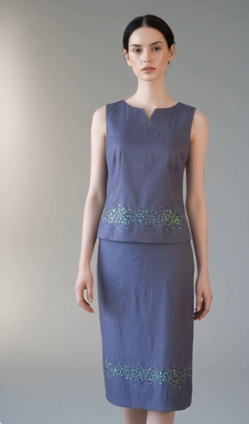 NAM of London Purple Sequin Sleeveless Top & Skirt Set UK 10 M Luxury Suit Good
