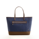 VESSEL Brown Blue Denim Canvas Leather Tote Bag Weekend Shoulder Zip Very Good