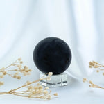 Black Onyx Crystal Sphere SMUDGE Meditation Ball w/ Green Velvet Pouch