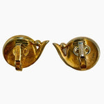 Vintage TRIFARI Oval Gold White Clip-On Earrings 1" Enamel Button Signed Good