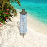 Roffe Dot Print Sarong Blue White 78x43 Multi-Use Cover Up Wrap Sheer Lurex NWT