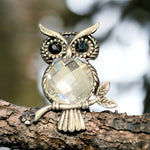 Vintage Rhinestone Owl Brooch Pin 1.75"x1.25" Black Crystal Eyes Collectible VG