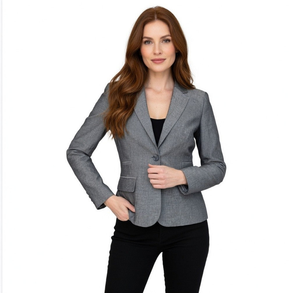 ANN TAYLOR LOFT Silver Grey Long Sleeve Blazer Women’s Button Front Jacket size
