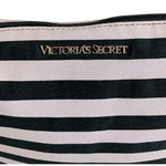 Victoria’s Secret Duffel Bag Black White Pink Stripe Canvas with Makeup Case