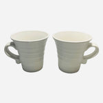 Pair 2 WCL White Ceramic Coffee Mugs 4.5" Retro Ribbed Stripes Vintage Cups