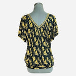 FREE PEOPLE Women's Floral Sheer Loose Fit Top Navy Yellow Black Rayon Size S