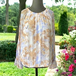 NINE WEST Women's Sheer Floral Chiffon Blouse XXL Long Bell Sleeve Pastel NWT