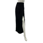 Vintage Black Velvet Bodycon Maxi Skirt Front Slit Pull On Size 10