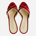 Prada Vitello Raspberry Beige Leather Platform Peep Toe High Heel Sandals Sz 36