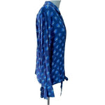Treasure and Bond Blue Floral Viscose Button Down Long Sleeve Blouse Women M VG
