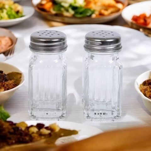 Cooking Concepts Glass Salt Pepper Shaker Set Metal Tops 3.5" Kitchen Tableware