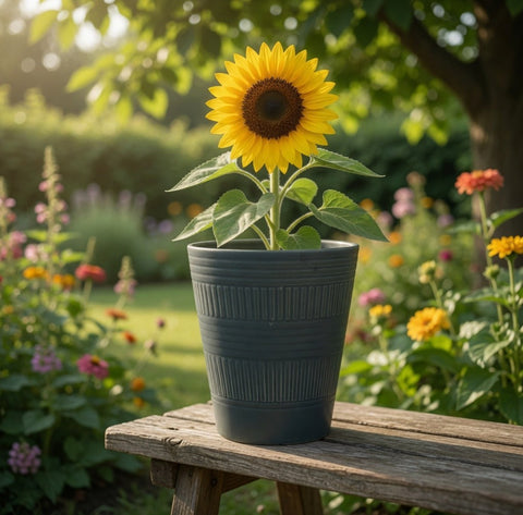 Nordic Style Matte Gray Ceramic Flower Pot Ribbed Textured Plant Planter Vase