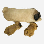 Dog Mate Momma Dog & Sleeping Puppies Figurine Sandcast Brown Black Pug Set VG