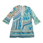 Chico's Multicolor Geometric Mandala Open Front Knit Cardigan Lurex Sz 1 Medium