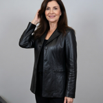 SIENA Women's Black Genuine Leather Jacket Size M Button Front Coat VG