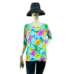 Joseph A Women's Multicolor Floral Silk Blouse XL 85% Silk 3/4 Sleeve Crew VG