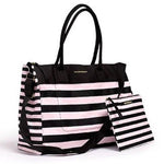 Victoria’s Secret Striped Canvas Duffel Tote Bag Black White Pink NWT