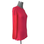 ELLE Pink Modal Long Sleeve Scoop Neck Blouse Women XS Sheer Ruched Top
