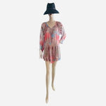 Daniel Benjamin Sheer Studded Tunic Blouse Dress Multicolor V-Neck Size M