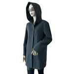 JASON KOLE Women's Charcoal Grey Wool Coat Size M Hooded Button Front Lined VG