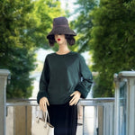 ZARA Trafaluc Womens Sweatshirt L Green Crewneck Faux Fur Trim Long Sleeve VG