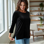 Quacker Factory Black Velour Sequin Long Sleeve Tunic Top NWT Womens L