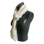 White Mohair Blend Scarf 76x8 Fringe Knit Neck Warmer Women's VG