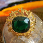 Vintage Victorian Style Green Rhinestone Brooch Gold Tone Pin Costume Jewelry VG