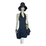 Flavio Castellani Women's Black Halter Cocktail Dress M Open Back Ruffle Flare S