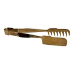 Vintage Thai Handmade Brass Wood Ice Tongs Serving Gold Brown Thailand NWOB