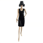 INTIMISSIMI Italy Black Satin Sequin Bodycon Midi Dress Small Medium Stretchy VG