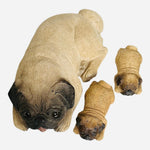 Dog Mate Momma Dog & Sleeping Puppies Figurine Sandcast Brown Black Pug Set VG
