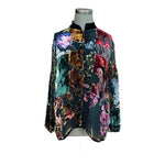 Draper's & Damon's Burnout Velvet Blouse Black Multicolor Patchwork L Silk Rayon