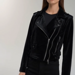 BlankNYC Anthropologie Black Velvet Moto Jacket M Zip Front Biker Crushed