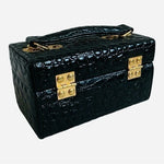 Black Croco Embossed Leatherette Jewelry Box Travel Trinket Keepsake Very Good