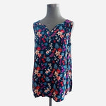 SONOMA Womens Top Blue Multicolor Floral Print Sleeveless Rayon Blouse Button