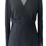 COLDWATER CREEK Womens Blouse L Black Chiffon V Neck Embellished Long Sleeve EXC