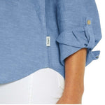 Orvis Womens Linen Blend Button Up Shirt Light Blue Long Sleeve Size M NWT
