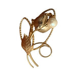 Vintage White Pearl Flower Brooch Gold Tone 2.25"x1.75" Tulip Pin Collectible VG