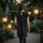 Cable & Gauge Black Sequin Floral Shift Dress Cap Sleeve Size M NWT Macy's