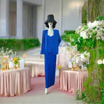 Alex Evenings Blue Glim Sleeveless Maxi Dress & Long Sleeve Blazer Suit Size 16