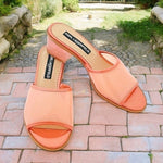 NIB KARL LAGERFELD Paris Coral Transparent Slip-On Block Heel Sandals Size 6