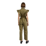 EN SAISON Essie Women's Army Green Ruffled Jumpsuit Size L Cotton Wide Leg NWT