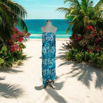 Sartiki Tropical Fringe Sarong Blue Green Floral Beach Cover Up Wrap NWOT
