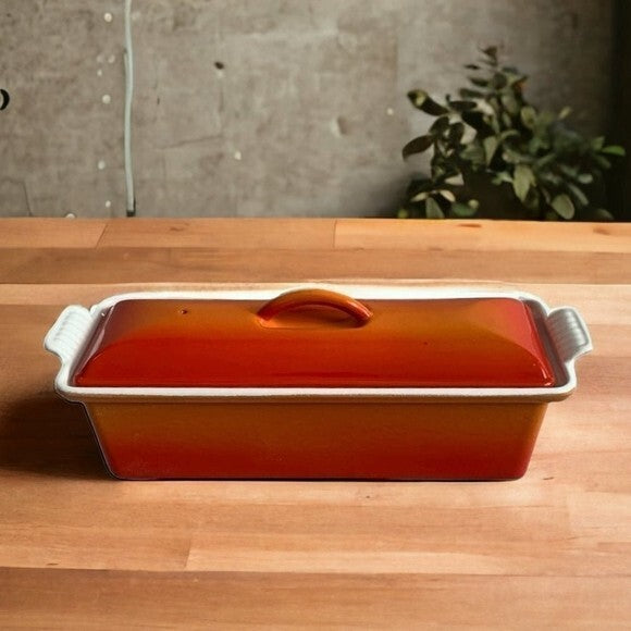 Le Creuset Cast Iron Terrine Casserole Baker Orange 1.5 Qt Pot France Vintage