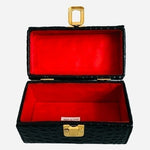 Black Croco Embossed Leatherette Jewelry Box Travel Trinket Keepsake Very Good