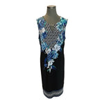 JM Collection Keyhole Sheath Dress XXL Blue Black White Floral Midi Stretch VG